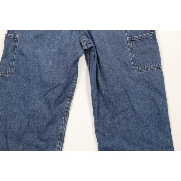 Vintage Carhartt Mens 32x32 Faded Spell Out Wide Leg Dungaree Denim Jeans Blue